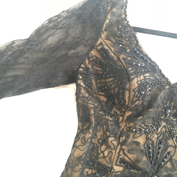 Sue Wong Black /Champagne Lace Cocktail Dress - Picture 4 of 8